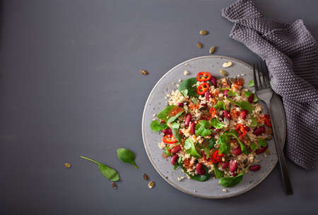 healthy bean and quinoa salad with spinach, chiliの写真素材