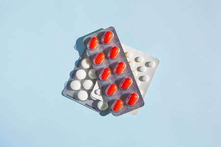 Blister pills medicine on blue