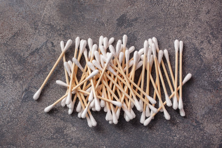zero waste eco friendly biodegradable hygiene bathroom concept. Cotton wooden budsの写真素材