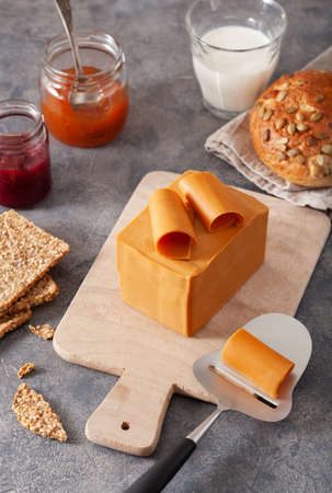 Norwegian brunost traditional brown cheeseの写真素材