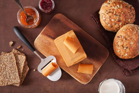 Norwegian brunost traditional brown cheeseの写真素材