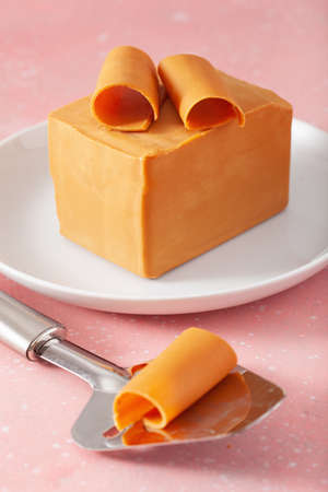 Norwegian brunost traditional brown cheeseの写真素材