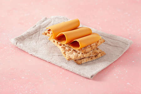 crispbread with Norwegian brunost traditional brown cheeseの写真素材