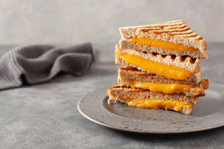 grilled cheese sandwich on gray concrete backgroundの写真素材