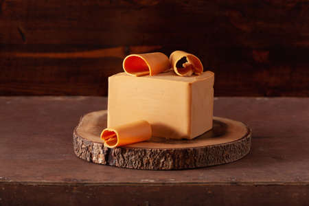 Norwegian brunost traditional brown cheeseの写真素材