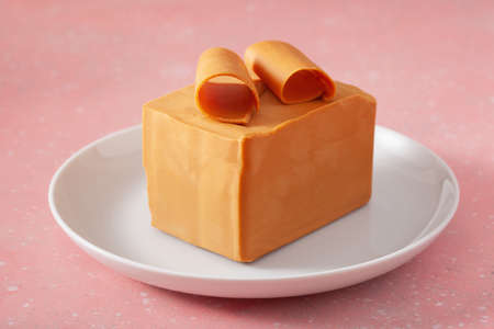 Norwegian brunost traditional brown cheeseの写真素材