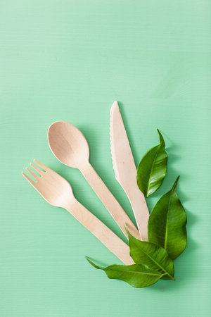 eco friendly wooden cutlery. plastic free conceptの写真素材