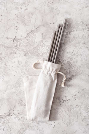eco-friendly reusable metal drinking straw. zero waste conceptの写真素材