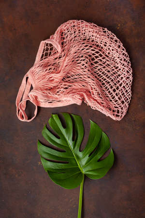 reusable mesh cotton shopping bag, plastic free zero waste conceptの写真素材