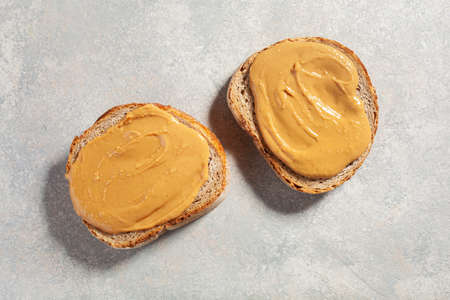 smooth peanut butter bread toast, healthy traditional sandwich