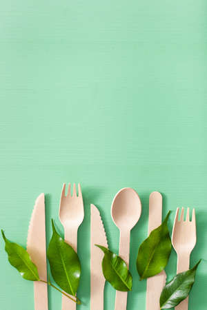 eco friendly wooden cutlery. plastic free conceptの写真素材