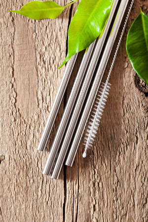 eco-friendly reusable metal drinking straw. zero waste conceptの写真素材