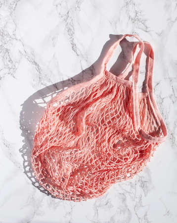 reusable mesh cotton shopping bag, plastic free zero waste conceptの写真素材