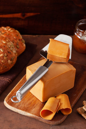 Norwegian brunost traditional brown cheeseの写真素材