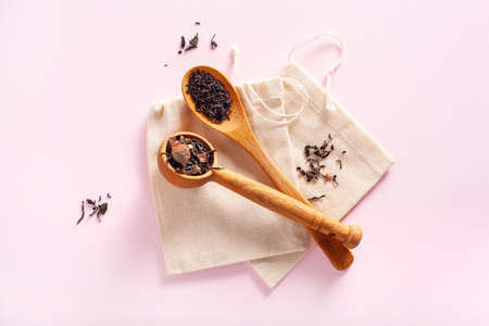reusable cotton tea bag, eco zero waste conceptの写真素材