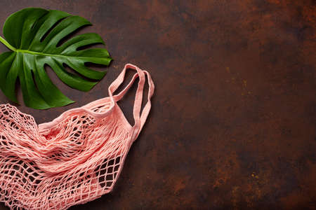 reusable mesh cotton shopping bag, plastic free zero waste conceptの写真素材