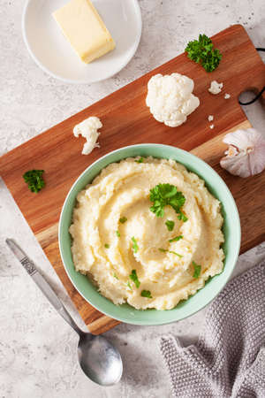 mashed cauliflower with butter. ketogenic paleo diet side dishの写真素材