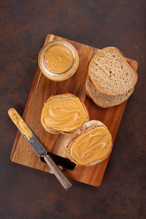 smooth peanut butter bread toast, healthy traditional sandwichの写真素材