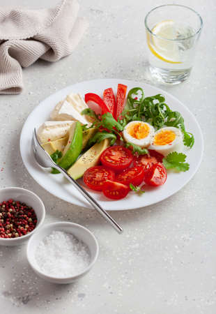 keto diet breakfast egg avocado brie cheese tomato bell pepperの写真素材
