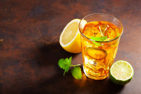 ice tea with lemon and mintの写真素材