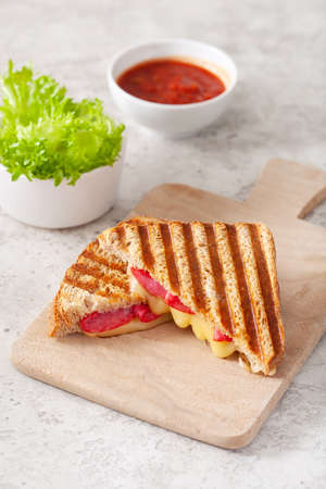 grilled salami and cheese sandwichの写真素材