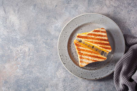 grilled cheese sandwich on gray concrete backgroundの写真素材