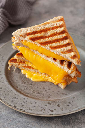 grilled cheese sandwich on gray concrete backgroundの写真素材