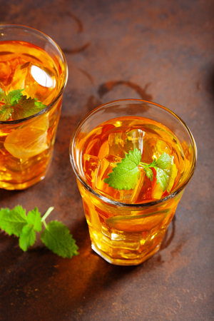 ice tea with lemon and mintの写真素材