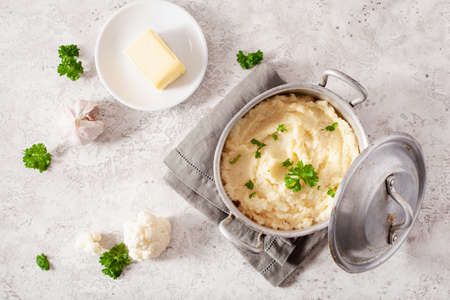 mashed cauliflower with butter. ketogenic paleo diet side dishの写真素材