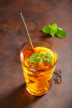 ice tea with lemon and mintの写真素材