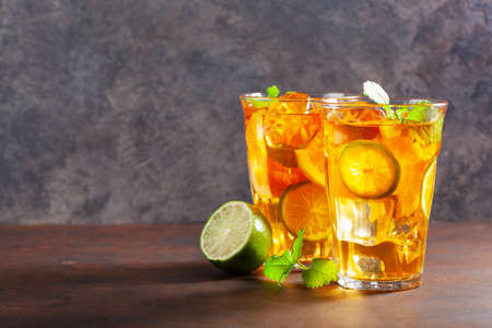 ice tea with lemon and mintの写真素材
