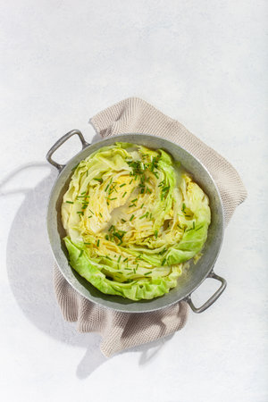 stewed steamed cabbage with butter, healthy vegetarian foodの写真素材