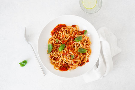 spaghetti tomato sauce, traditional italian pastaの写真素材