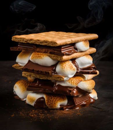 marshmallow s'mores with chocolate on crackers, Generative AIの素材
