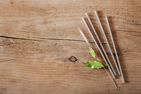 eco-friendly reusable metal drinking straw. zero waste conceptの写真素材