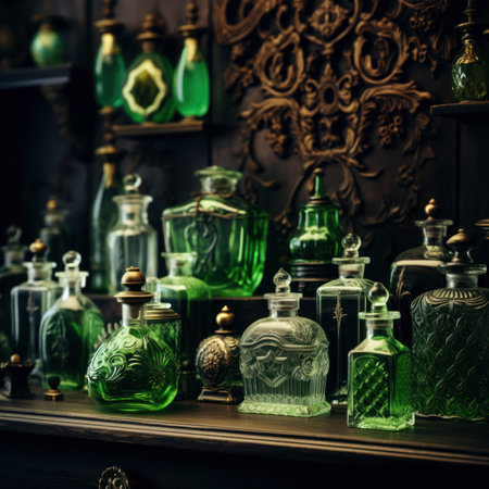 different fancy glass perfume bottles, Generative AIの素材