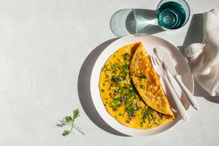 omelette with blue cheese herbs spring onion. healthy keto diet low carb breakfast