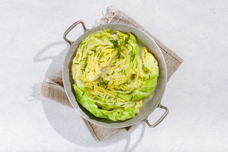 stewed steamed cabbage with butter, healthy vegetarian foodの写真素材