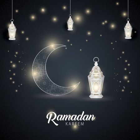 Ramadan kareem greeting islamic celebration dark gray and silver color backgroundのイラスト素材