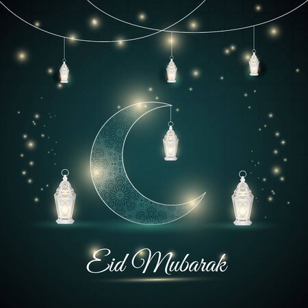 Eid Mubarak greeting islamic celebration dark gray and silver colorのイラスト素材