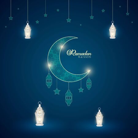 Ramadan Kareem Islamic Ornament moon stars lantern background design vectorのイラスト素材