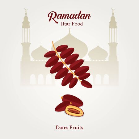 Ramadan iftar food dates fruits with isolated on white backgroundのイラスト素材