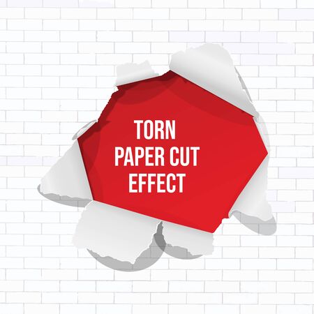 Torn Paper Cut Effect. Isolated with white brick wallのイラスト素材