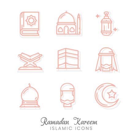Ramadan Kareem Islamic Icons. Isolated Vector Icons Backgroundのイラスト素材