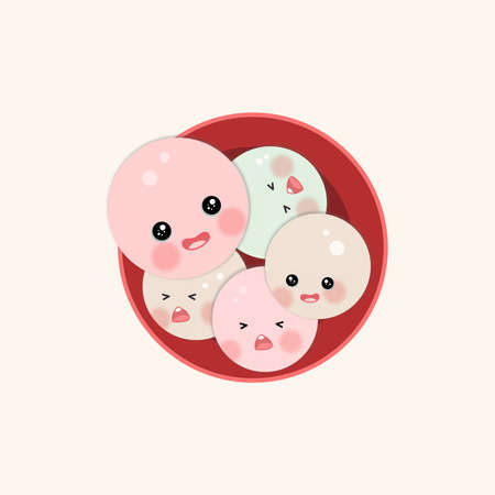 Illustration top view of a bowl of the cute glutinous rice ball isolated backgroundのイラスト素材