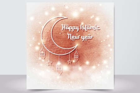 Happy Islamic new hijri year Muharram 01 illustration background designのイラスト素材