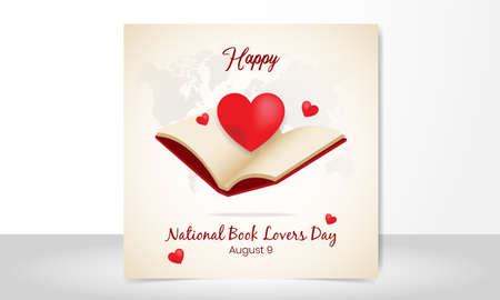 Happy national book lovers day august 09. Book and love illustration vector designのイラスト素材