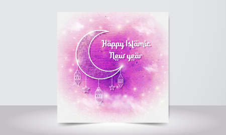 Happy Islamic new year Muharram 01 watercolor splash vector illustration background designのイラスト素材