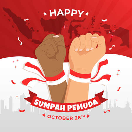 Indonesian Sumpah Pemuda Day illustration background design. Indonesian Sumpah Pemuda Day October 28thのイラスト素材
