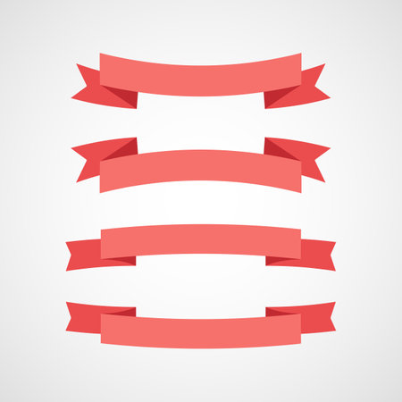 Red ribbon label icon set vector illustration on isolated backgroundのイラスト素材